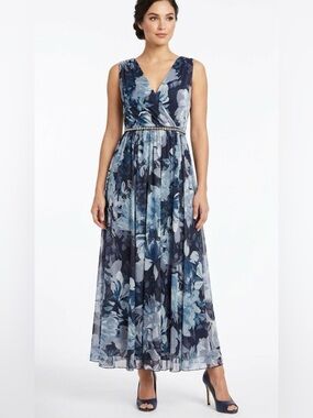 Alexa B. Nites Floral V-Neck Maxi Dress Rhinestone Waist size 6P